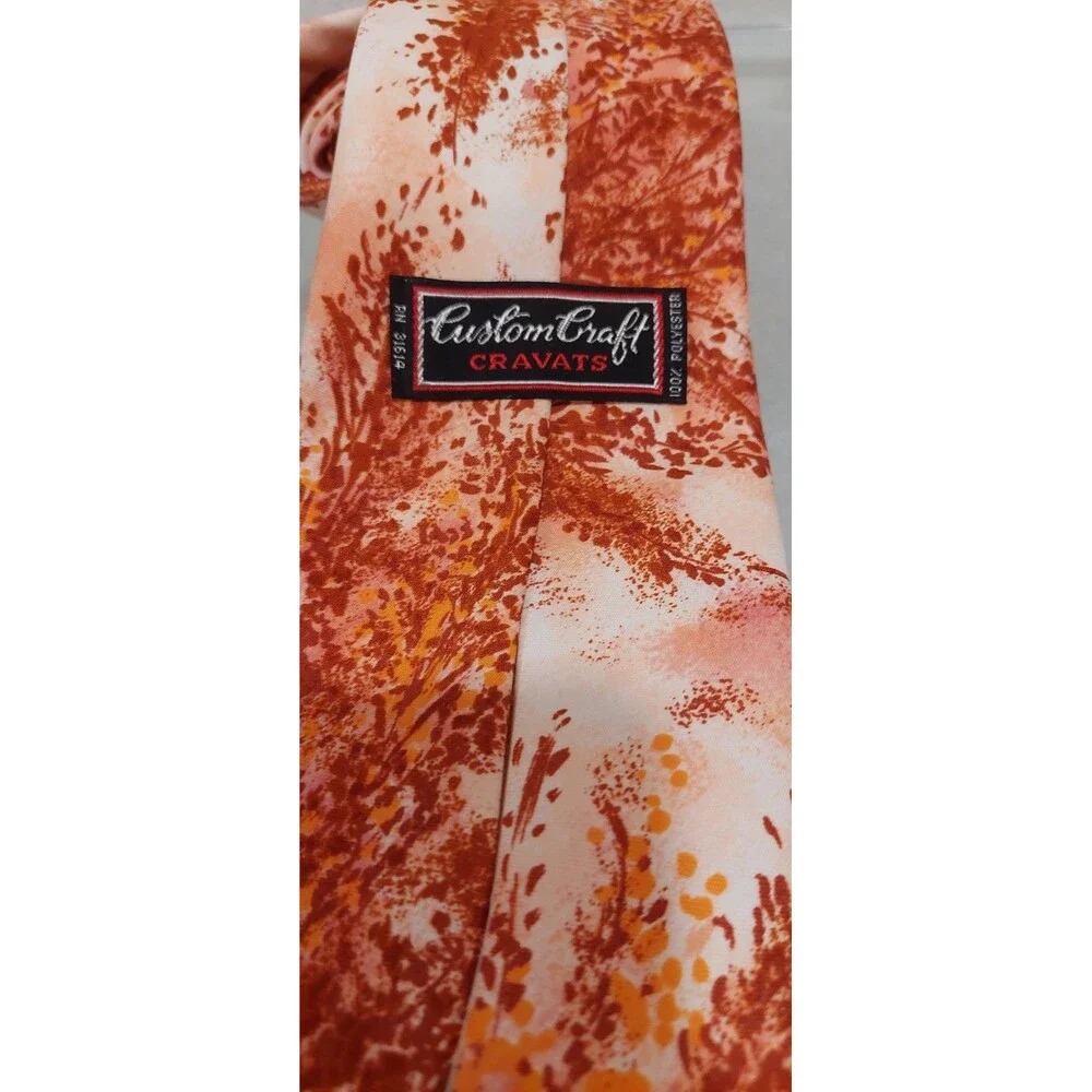 Vintage 60s 70s Pop Art Tie Custom Craft Cravats White Orange Brown Yellow Hippy